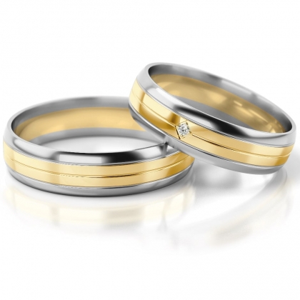 Złote obrączki ślubne dwa kolory złota cyrkonia próby 585